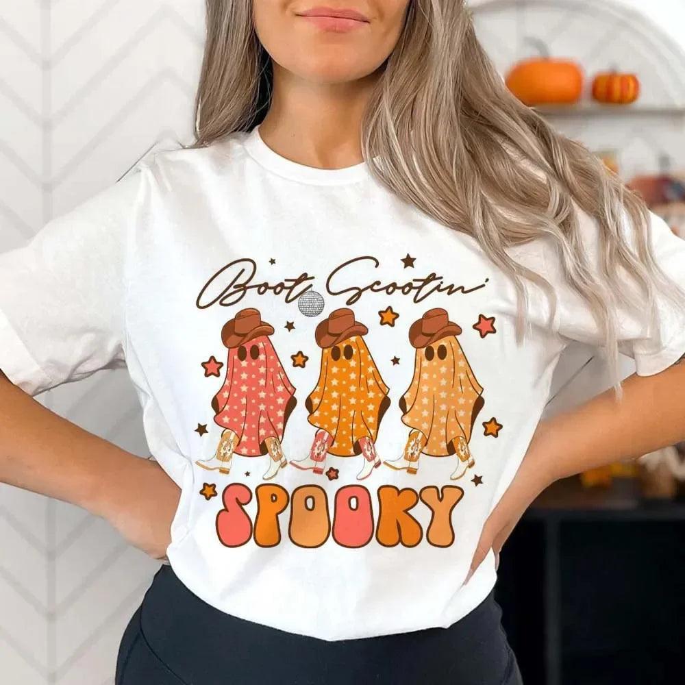 boot scootin' spooky t-shirt - basil boutique