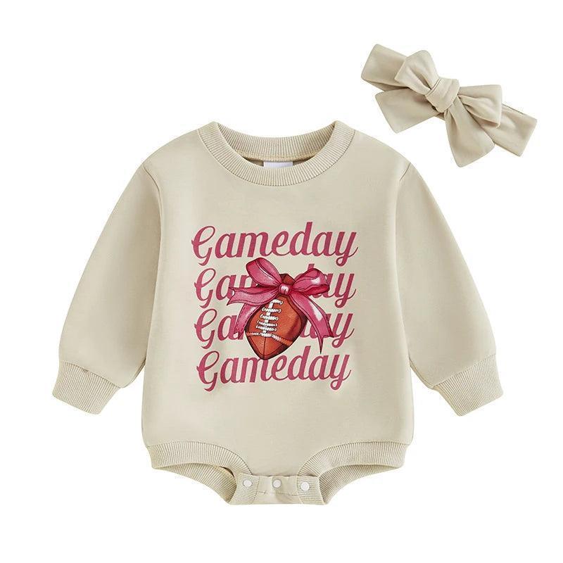 bows + football game day onesie - basil boutique