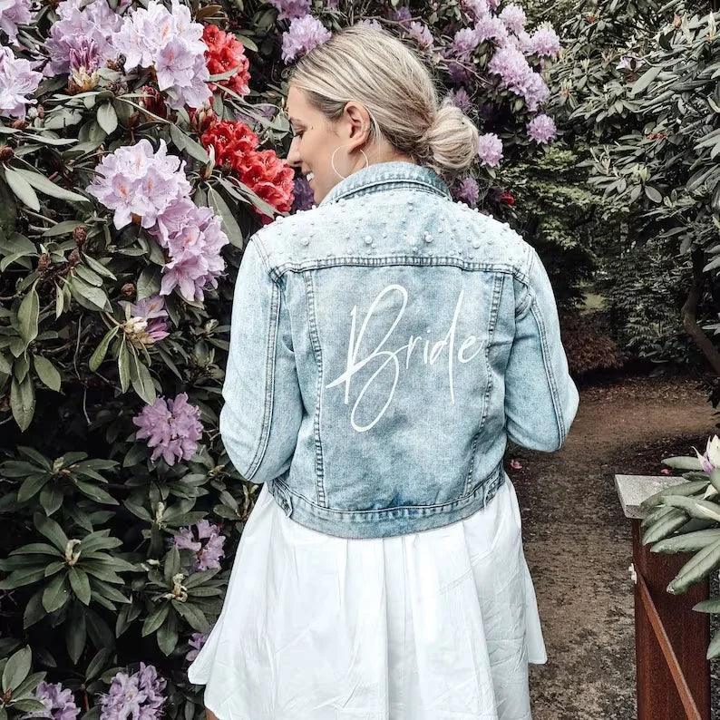 bridal party pearl denim jackets - basil boutique