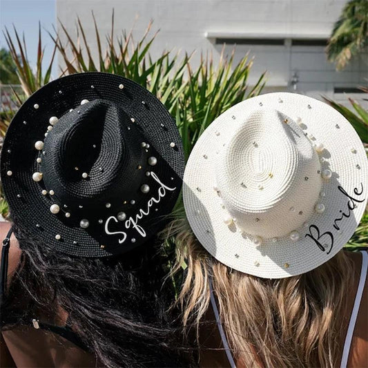 bridal party pearl sun hats - basil boutique