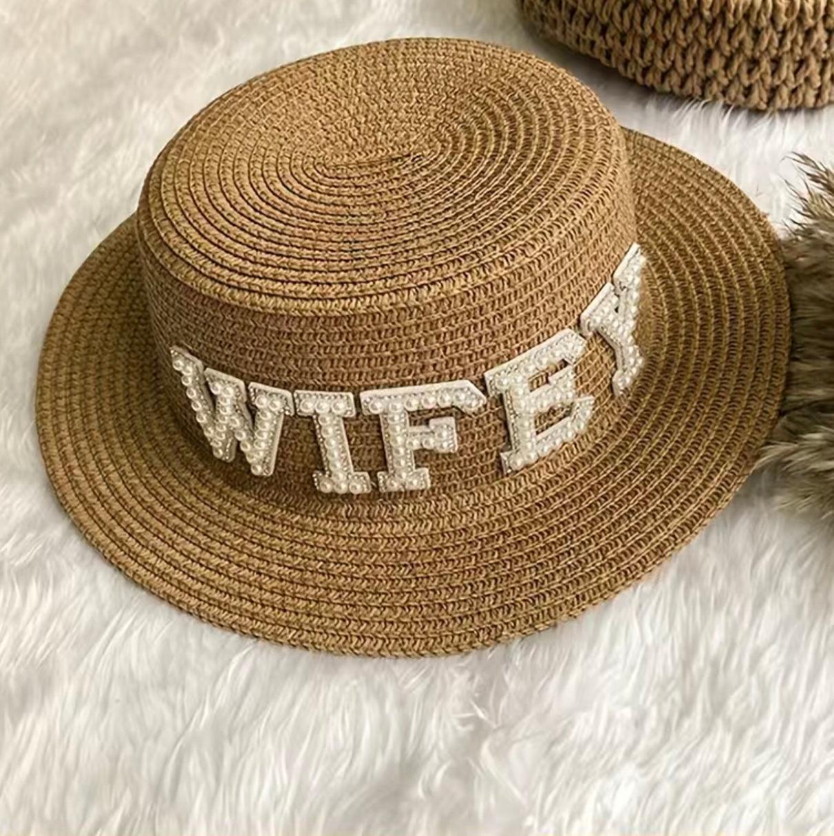 bride/mrs./wifey straw hat - basil boutique