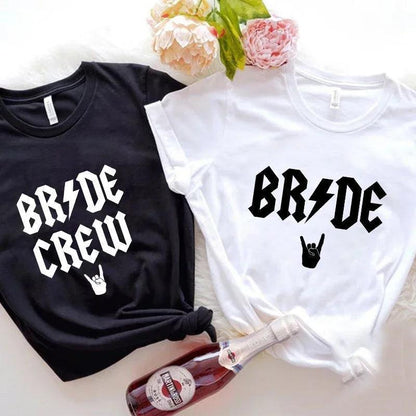 bride + bride crew let's rock t-shirts - basil boutique