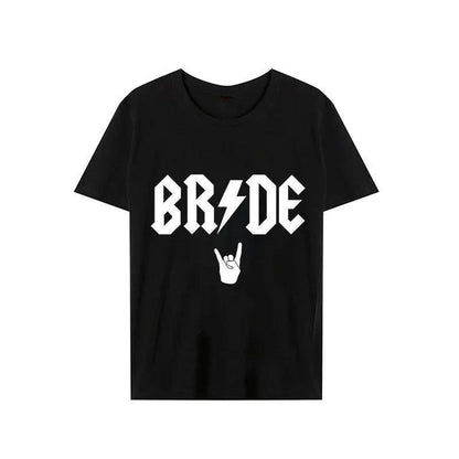 bride + bride crew let's rock t-shirts - basil boutique