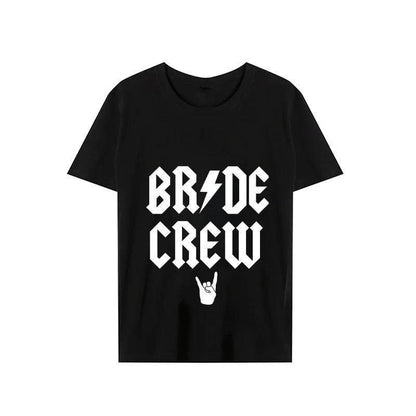 bride + bride crew let's rock t-shirts - basil boutique