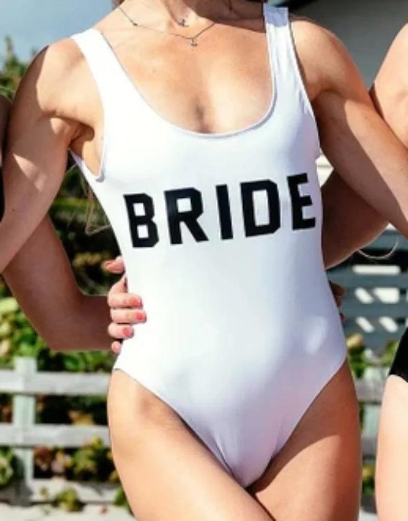 bride + bride squad one-piece swimsuits - basil boutique