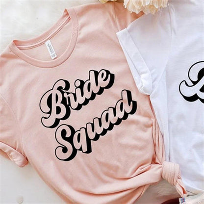 bride + bride squad retro t-shirts - basil boutique