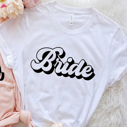 bride + bride squad retro t-shirts - basil boutique