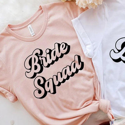 bride + bride squad retro t-shirts - basil boutique