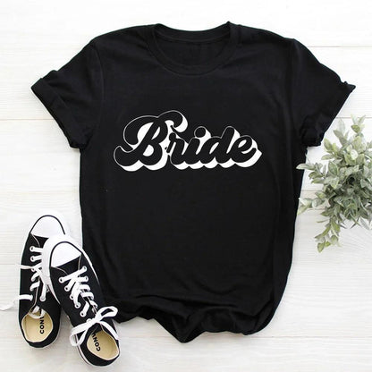 bride + bride squad retro t-shirts - basil boutique