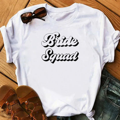 bride + bride squad retro t-shirts - basil boutique