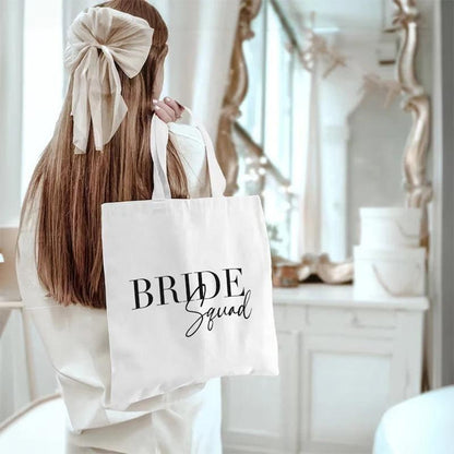 bride + bride squad tote bags - basil boutique