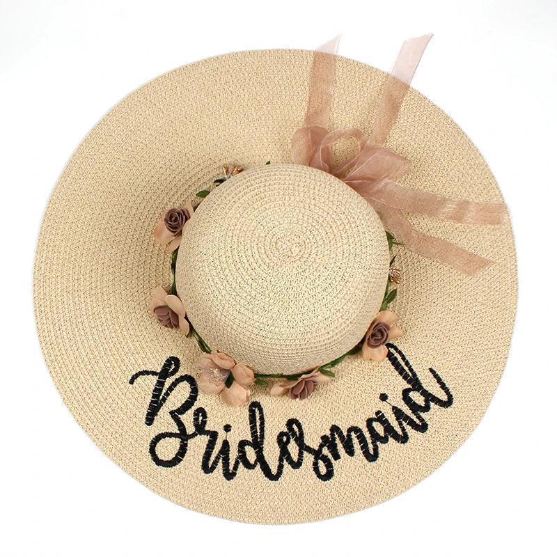 brand new beach wedding bride floppy Flowers Sun Hats Honeymoon bride smaid maid of honor bridal shower party summer straw hat - basil boutique