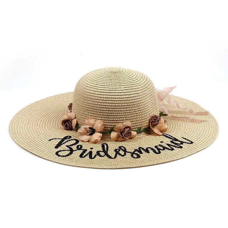 brand new beach wedding bride floppy Flowers Sun Hats Honeymoon bride smaid maid of honor bridal shower party summer straw hat - basil boutique