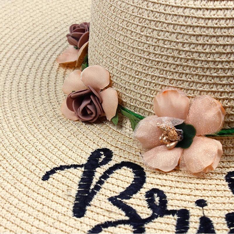 brand new beach wedding bride floppy Flowers Sun Hats Honeymoon bride smaid maid of honor bridal shower party summer straw hat - basil boutique