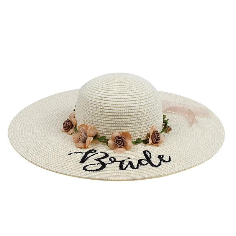 brand new beach wedding bride floppy Flowers Sun Hats Honeymoon bride smaid maid of honor bridal shower party summer straw hat - basil boutique