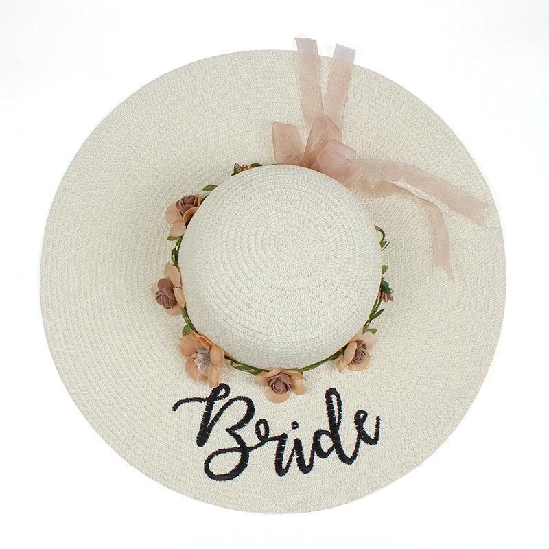 brand new beach wedding bride floppy Flowers Sun Hats Honeymoon bride smaid maid of honor bridal shower party summer straw hat - basil boutique