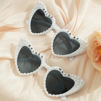 bride + bridesmaid pearl heart sunglasses - basil boutique