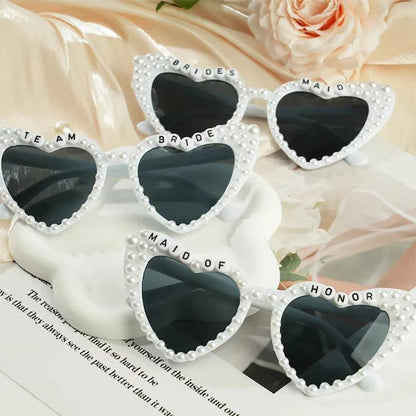 bride + bridesmaid pearl heart sunglasses - basil boutique