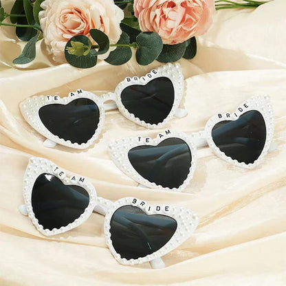 bride + bridesmaid pearl heart sunglasses - basil boutique