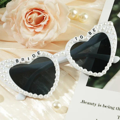 bride + bridesmaid pearl heart sunglasses - basil boutique