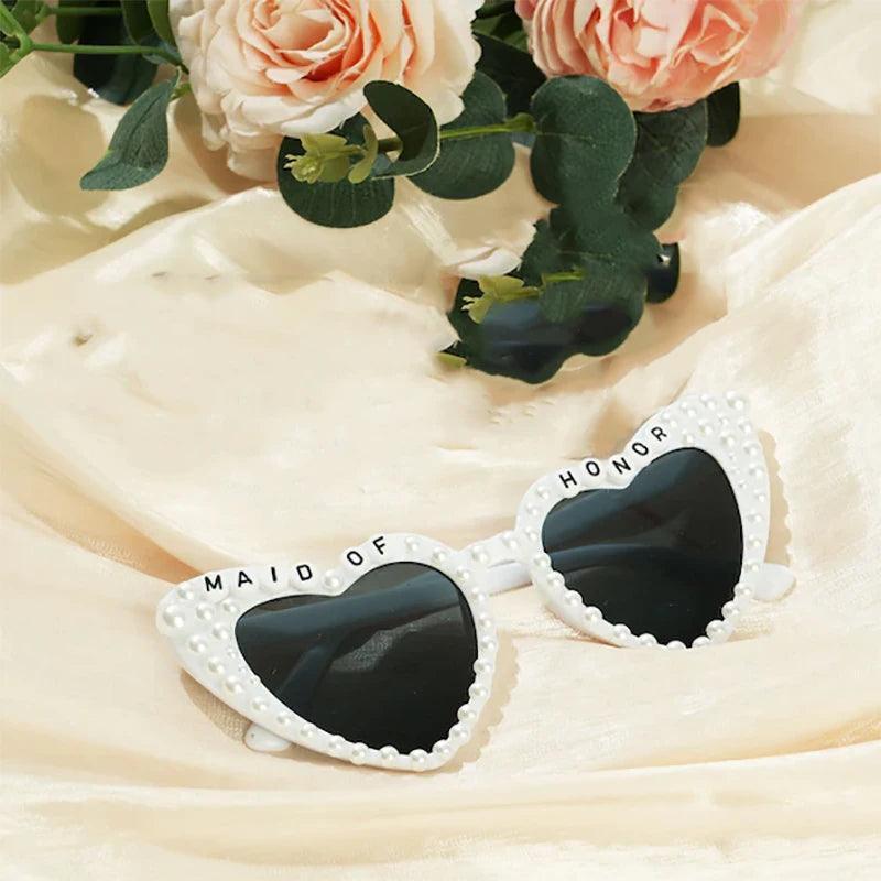 bride + bridesmaid pearl heart sunglasses - basil boutique