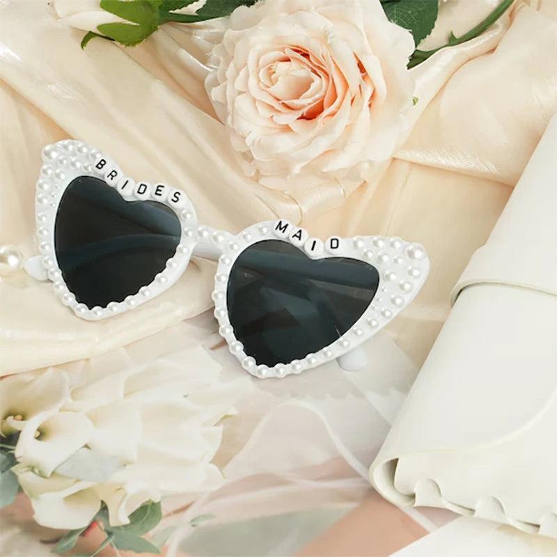 bride + bridesmaid pearl heart sunglasses - basil boutique