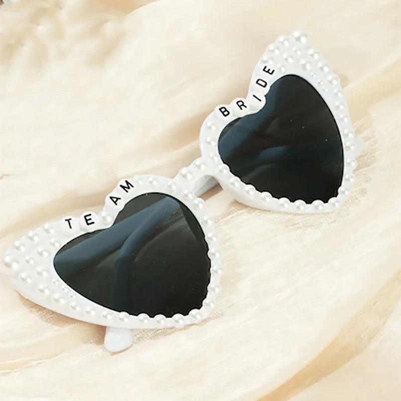 bride + bridesmaid pearl heart sunglasses - basil boutique