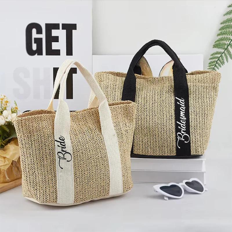 bride + bridesmaid straw tote bags - basil boutique