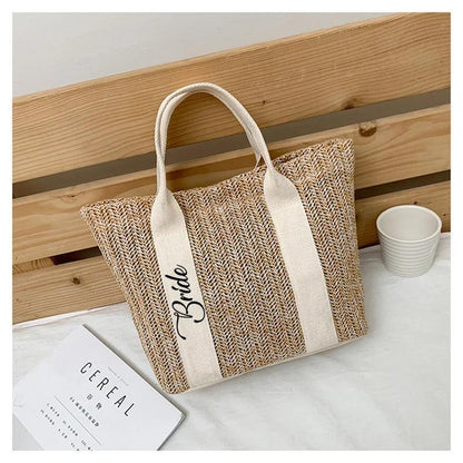 bride + bridesmaid straw tote bags - basil boutique