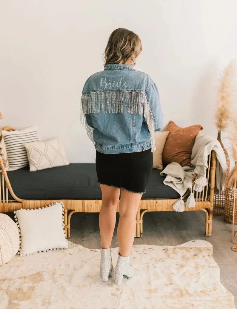 bride diamond fringe denim jacket - basil boutique