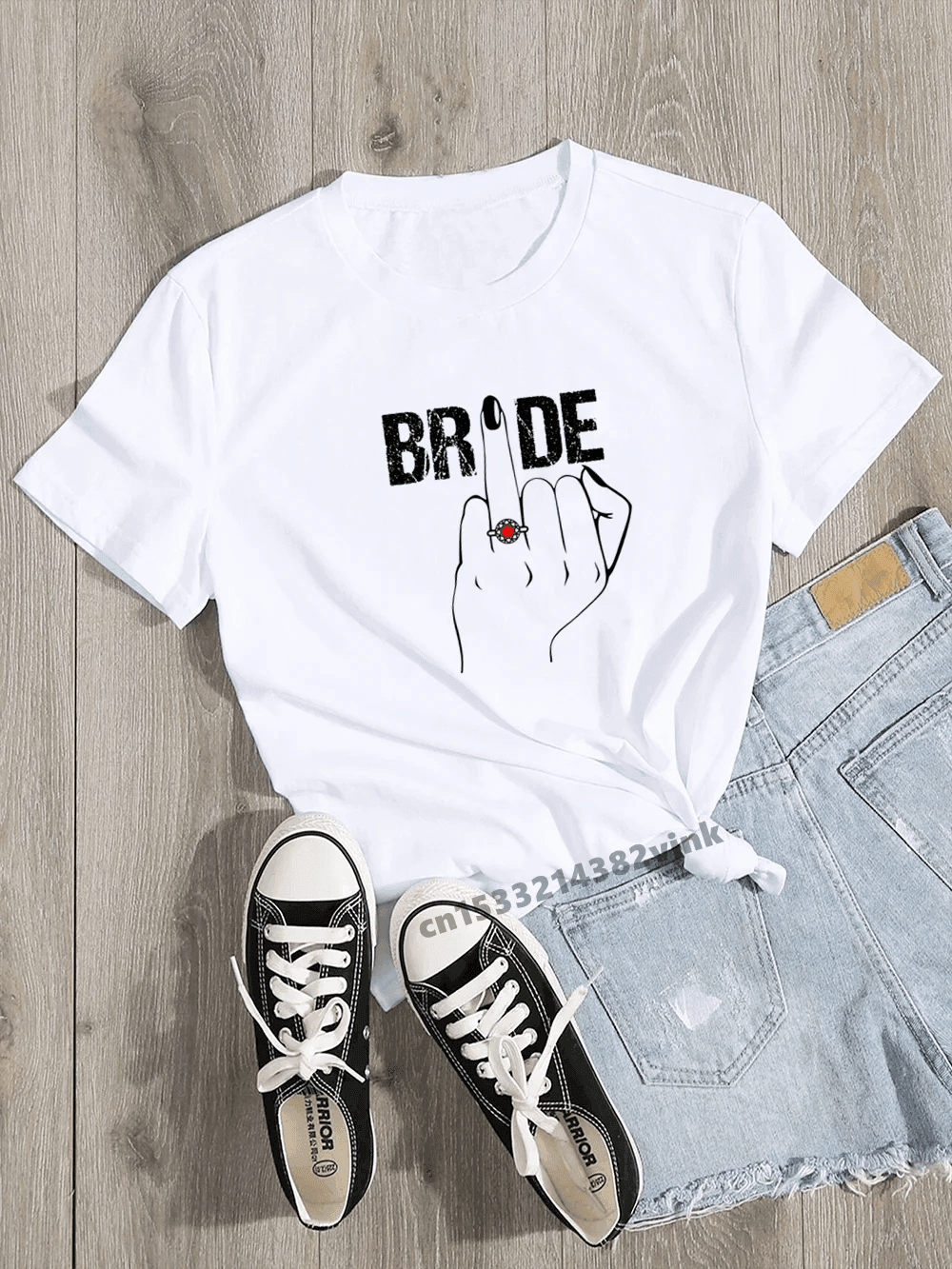 Bride Ring Finger Bride Team Print Bachelorette Wedding Party Women T-shirt Casual ladies basic O-collar Short Sleeved T-shirt - basil boutique