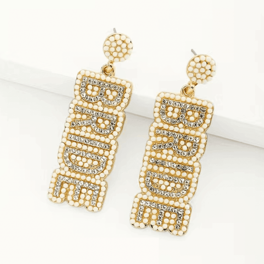 bride letter drop beaded earrings - basil boutique