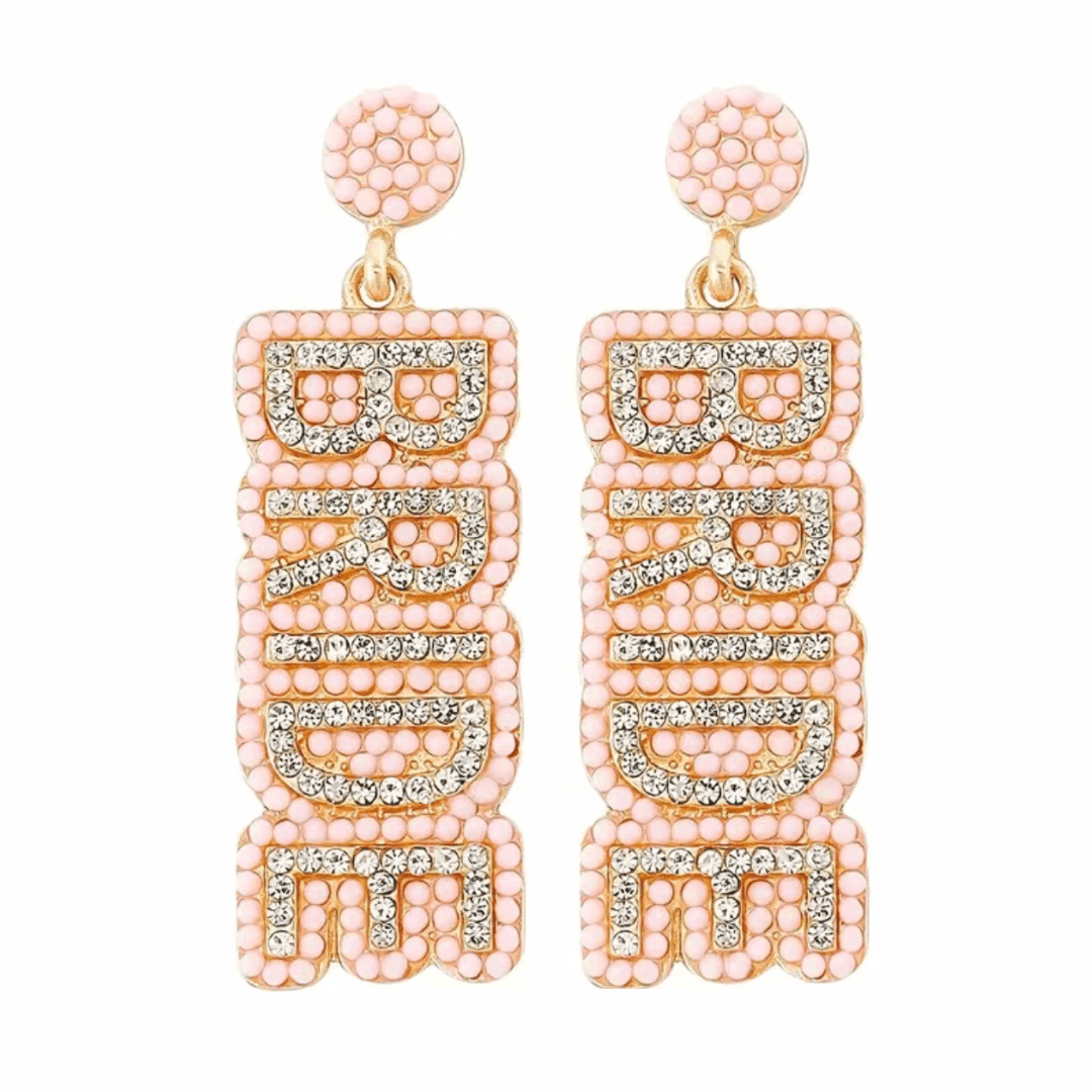 bride letter drop beaded earrings - basil boutique