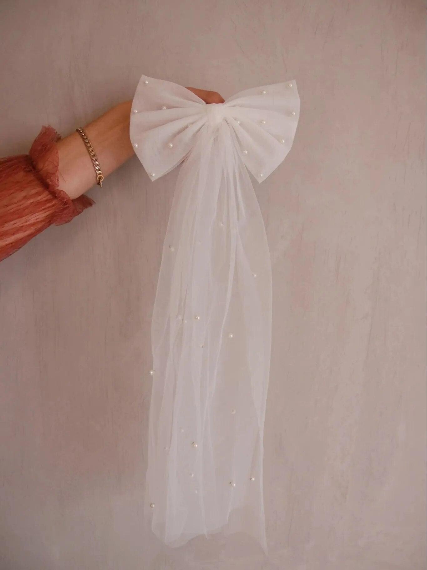 bride pearl bow veil - basil boutique