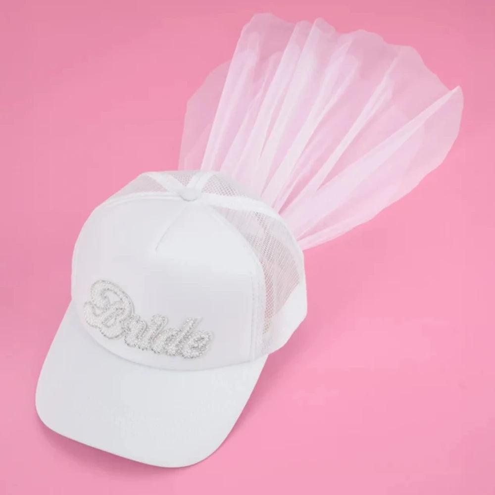 bride pearl veil trucker hat - basil boutique