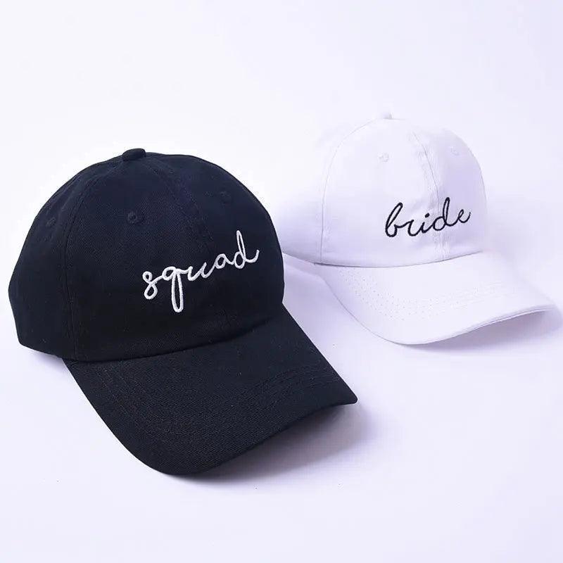 bride + squad embroidered baseball hats - basil boutique