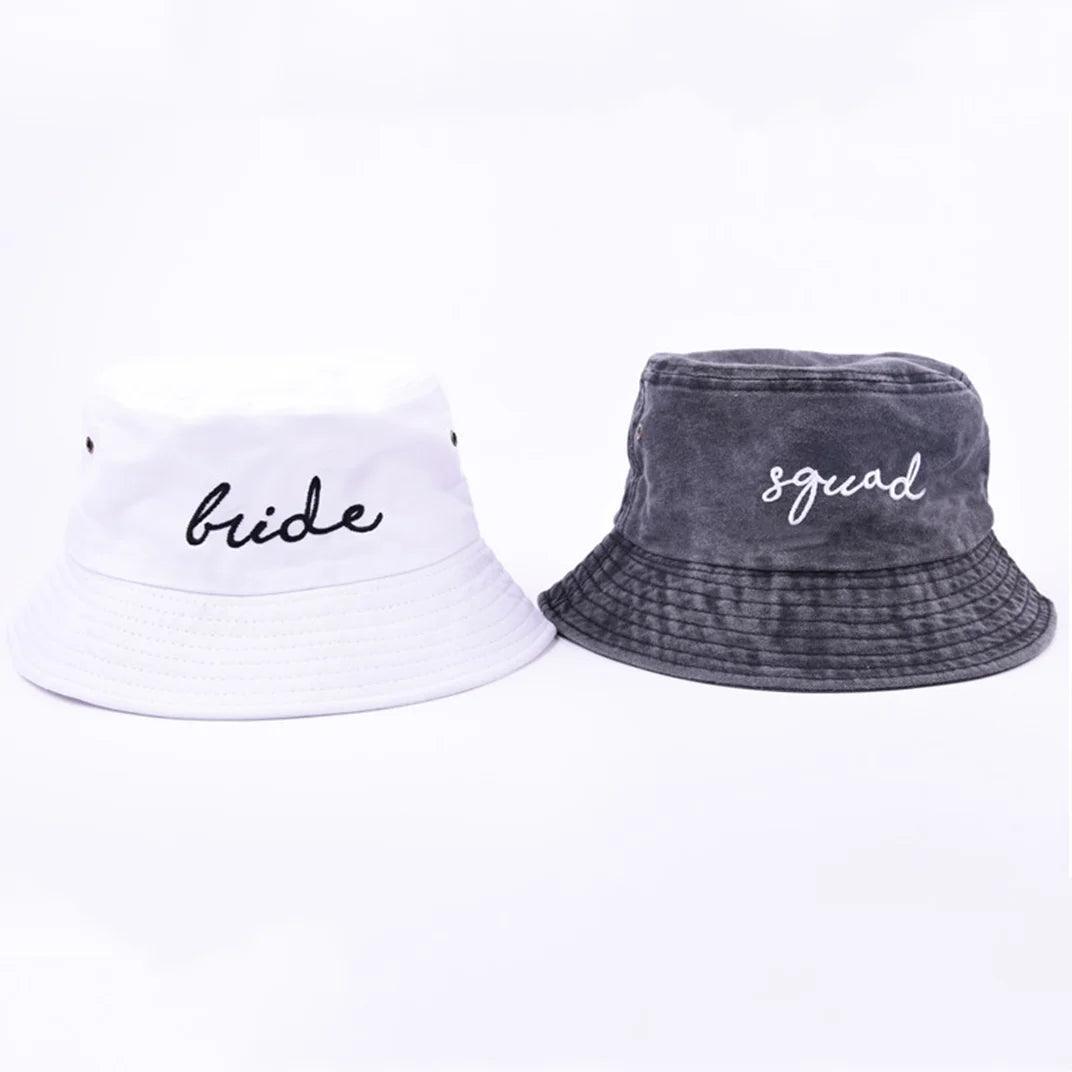 Bride Squad Embroidery Washed Denim Bucket Hats For Women Wedding Bachelorette Party Hat Team Bride To Be Bridesmaid Caps Gifts - basil boutique