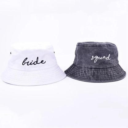 bride + squad embroidered bucket hats - basil boutique