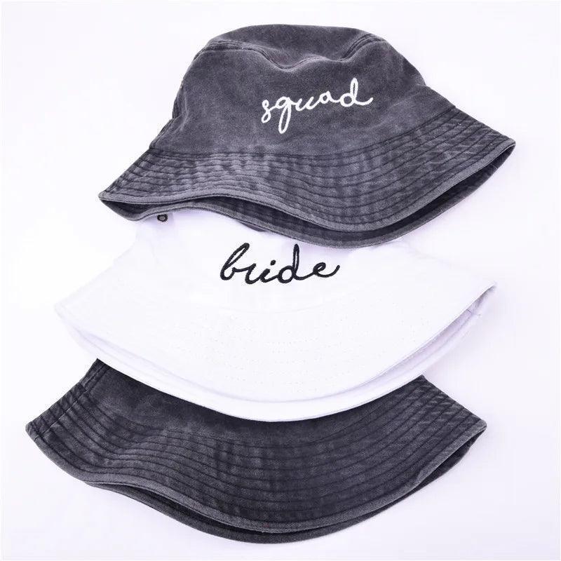 Bride Squad Embroidery Washed Denim Bucket Hats For Women Wedding Bachelorette Party Hat Team Bride To Be Bridesmaid Caps Gifts - basil boutique