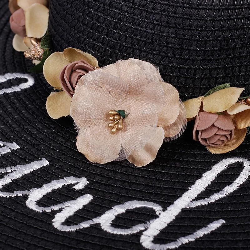 2020 New Bride Embroidery Sun Hat Summer Fashion Broad Eaves Beach Shade Hat Lace Flower Decoration Straw Hats - basil boutique