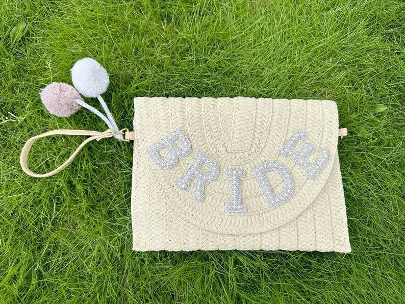 bride straw clutch - basil boutique