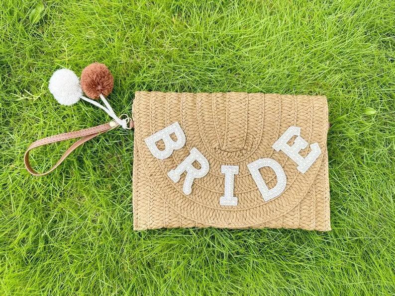 bride straw clutch - basil boutique