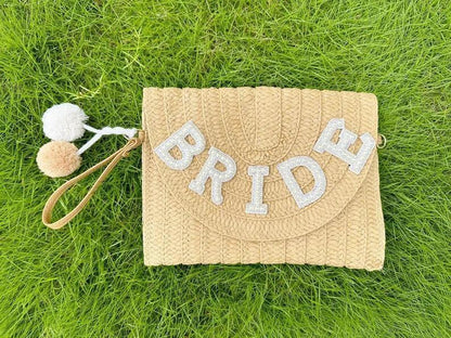 bride straw clutch - basil boutique