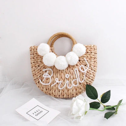 bride straw half-moon purse - basil boutique