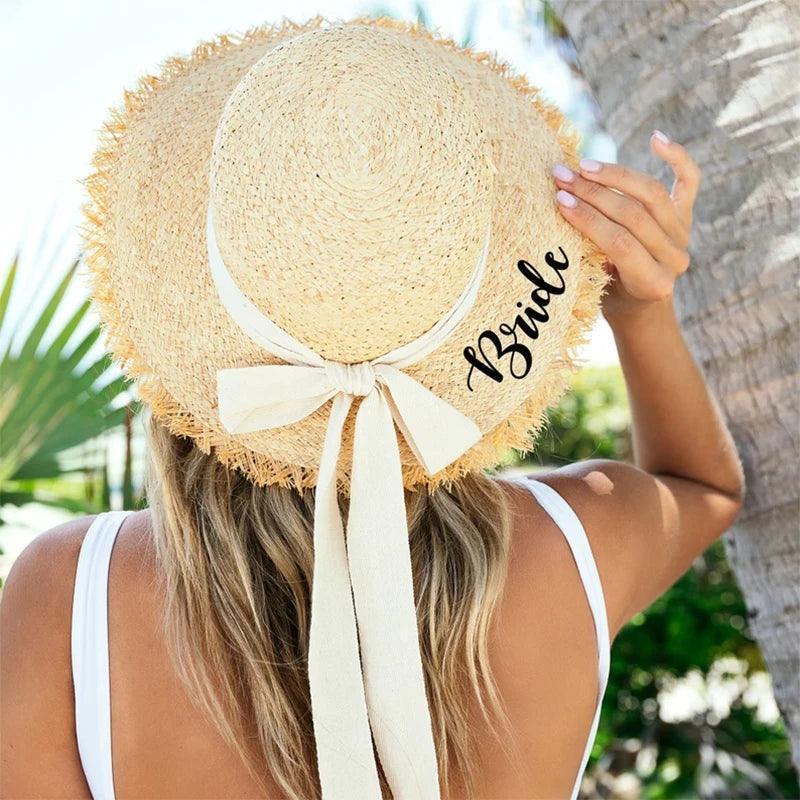 Bride Straw Floppy sun Hat beach pool rustic Wedding Bachelorette hen Party Bridal Shower honeymoon decoration Future Mrs gift - basil boutique