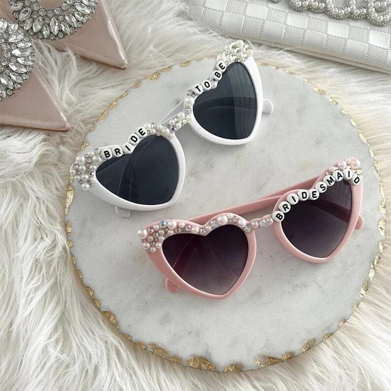 bride-to-be and bridesmaid pearl heart sunglasses - basil boutique