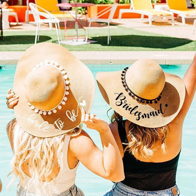 bride-to-be + bridesmaid pom floppy hats - basil boutique