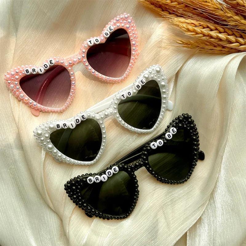 Bride to be black pink white pearl heart sunglasses summer beach Wedding disco cowgirl Bridal Shower Bachelorette hen party gift - basil boutique