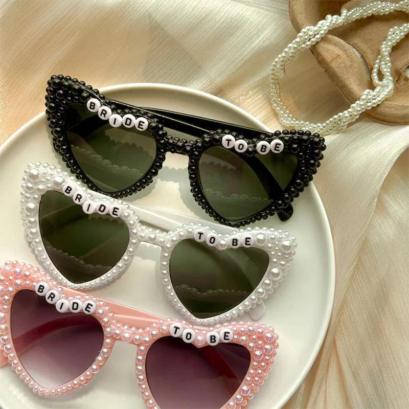 Bride to be black pink white pearl heart sunglasses summer beach Wedding disco cowgirl Bridal Shower Bachelorette hen party gift - basil boutique