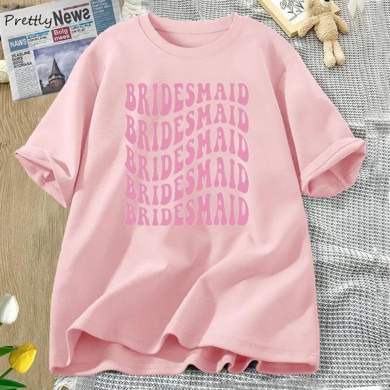 Retro Bridesmaid Tshirt Women Cotton Bridal Party T-shirt Summer Bachelorette Tee Cotton Graphic T Shirts Woman Clothing - basil boutique